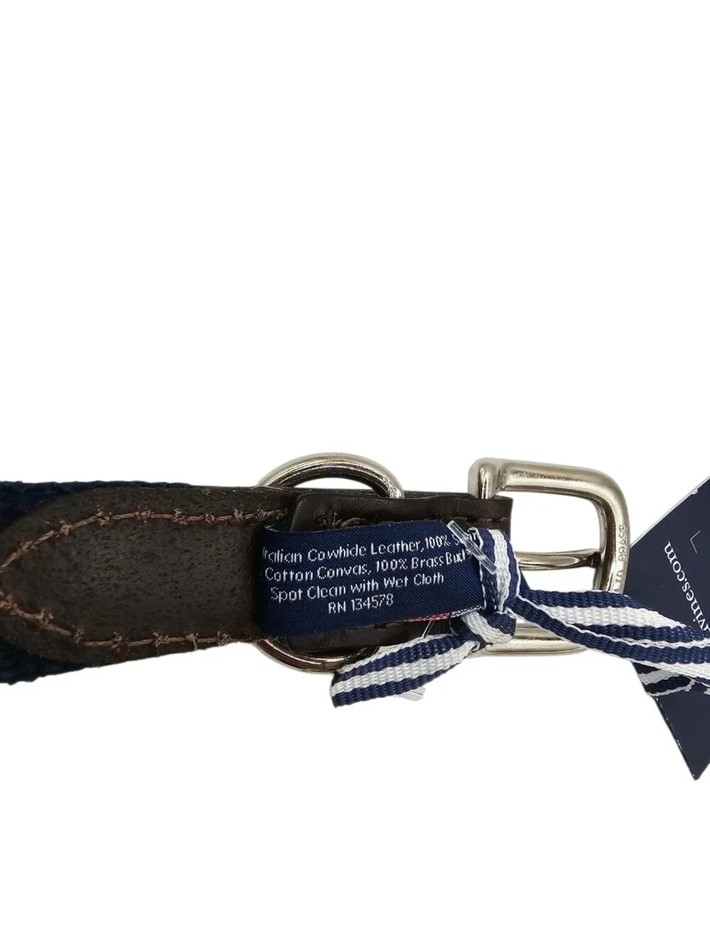 Vineyard Vines Whale Burgee Flag Cowhide Leather & Canvas Dog Collar NWT